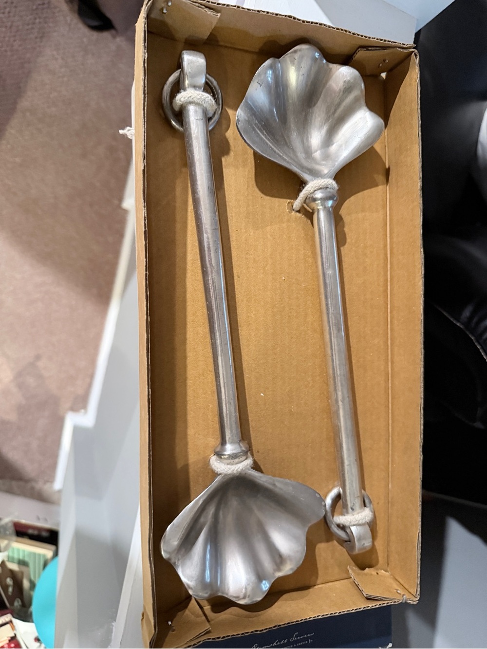 Shell-Style Silver Salad Servers with Rope-Detail Handles
